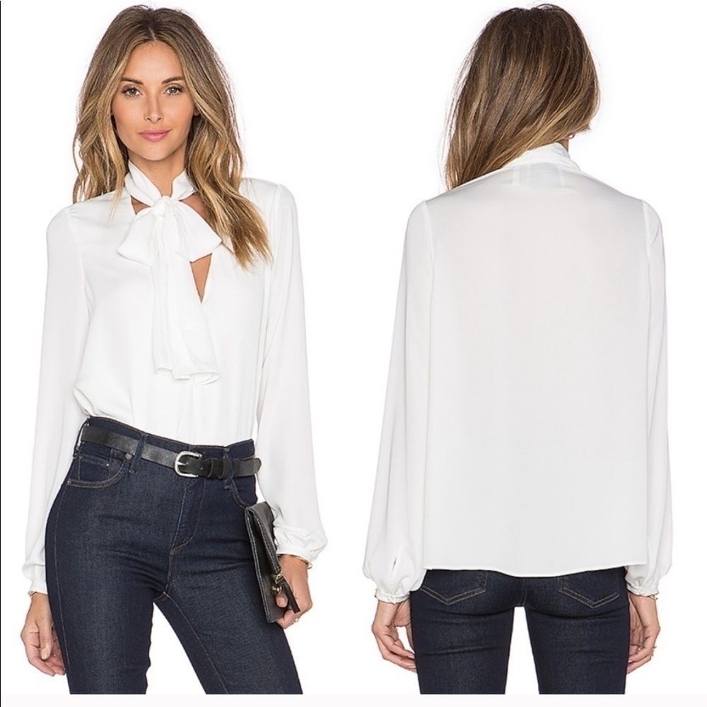 NWT L’Academie necktie long sleeve white blouse